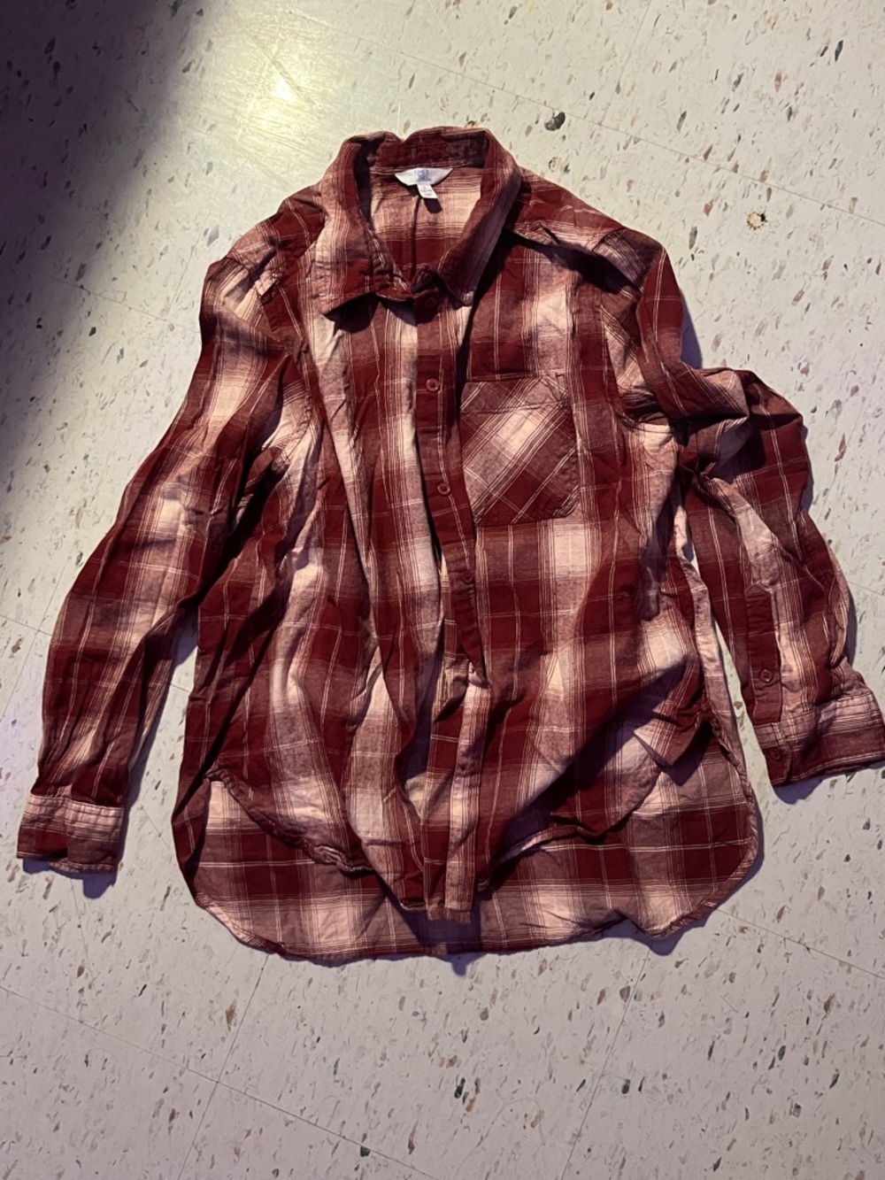 Time and Tru Burgundy Plaid Button-Down Shirt